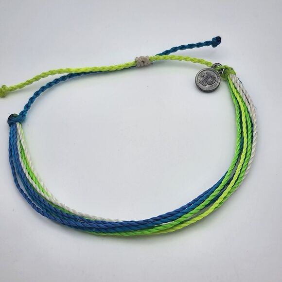 Pura Vida Blue, White, Green, & Yellow Adjustable Cord Bracelet - Picture 2 of 3